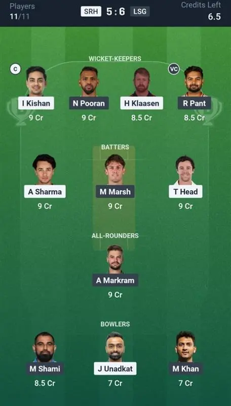 SRH vs LSG Dream11 Prediction Small League Team