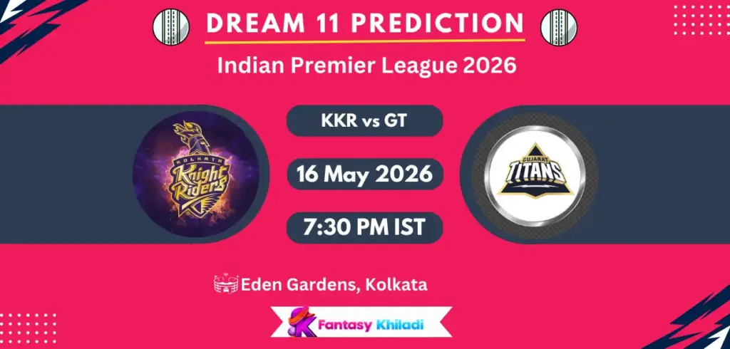 KKR vs GT Dream11 Prediction Today Match 60, Fantasy Cricket Tips, Playing XI, Pitch Report & Captain Choices – IPL 2026 KKR vs GT Dream11 Prediction Today Match 60, Fantasy Cricket Tips, Playing XI, Pitch Report & Captain Choices – IPL 2026