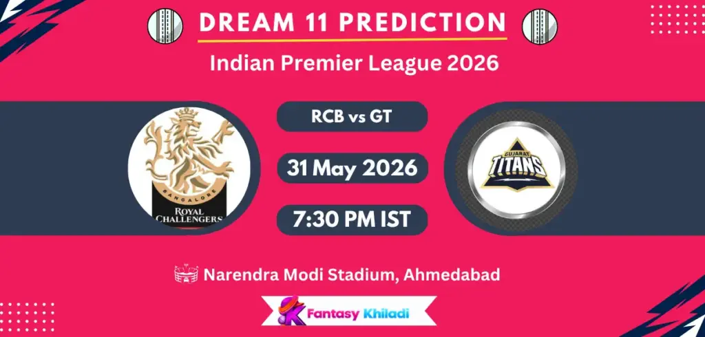 RCB vs GT Dream11 Prediction Today Match Final, Playing XI, Fantasy Tips, Captain & Vice-Captain Choices – IPL 2026