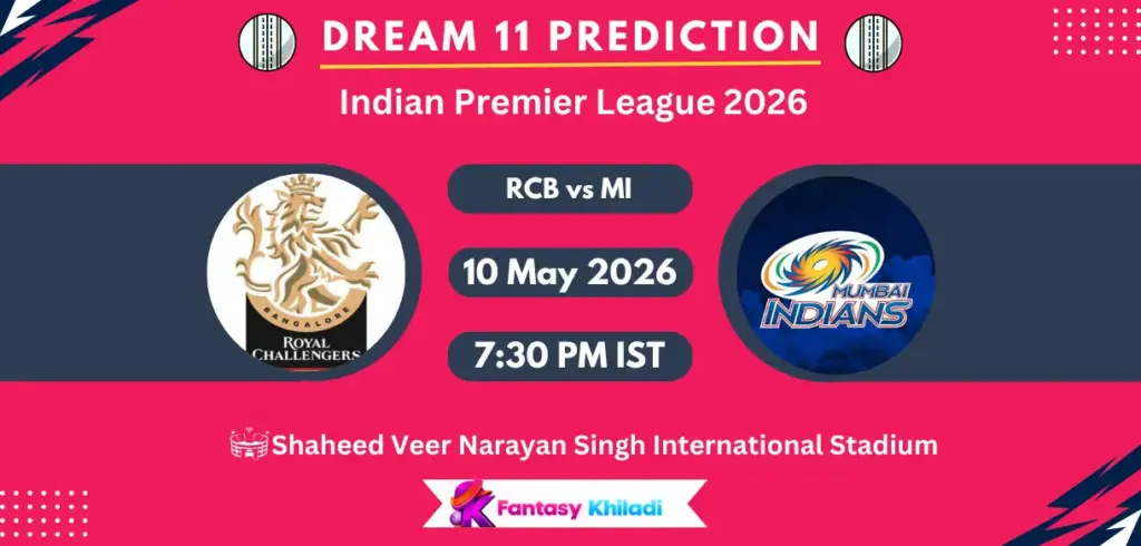 RCB vs MI Dream11 Prediction Today Match 54, Player Stats, Playing XI, Captain & Vice-Captain Choices – IPL 2026