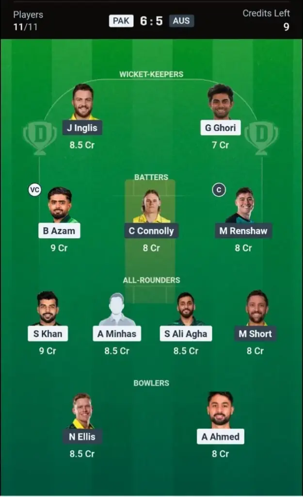 PAK vs AUS Dream11 Prediction Small League Team