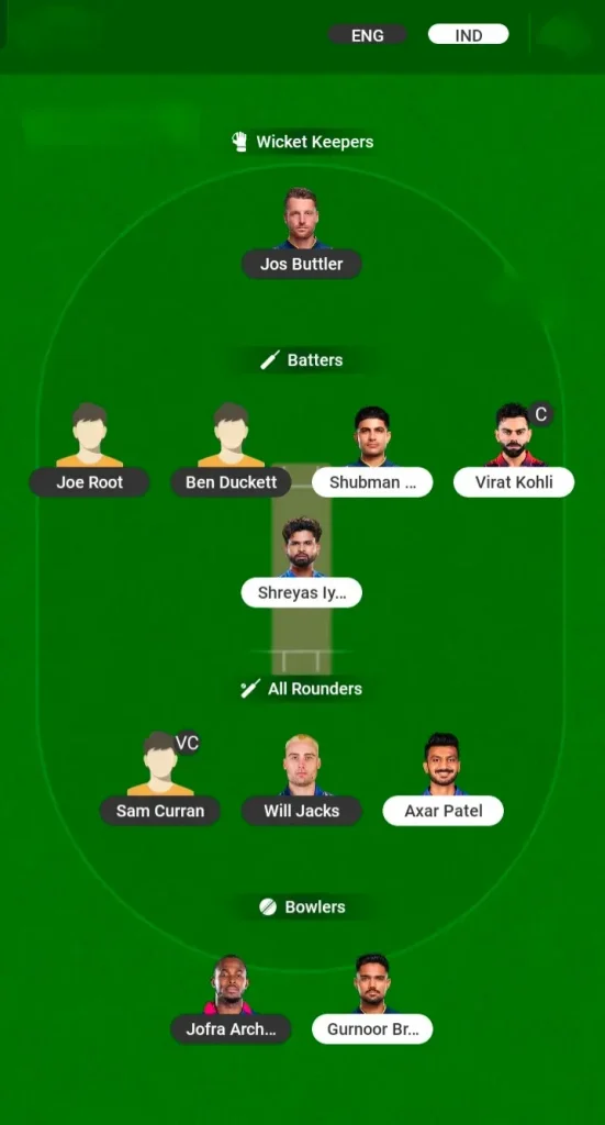 ENG vs IND Dream11 Prediction Small League Team